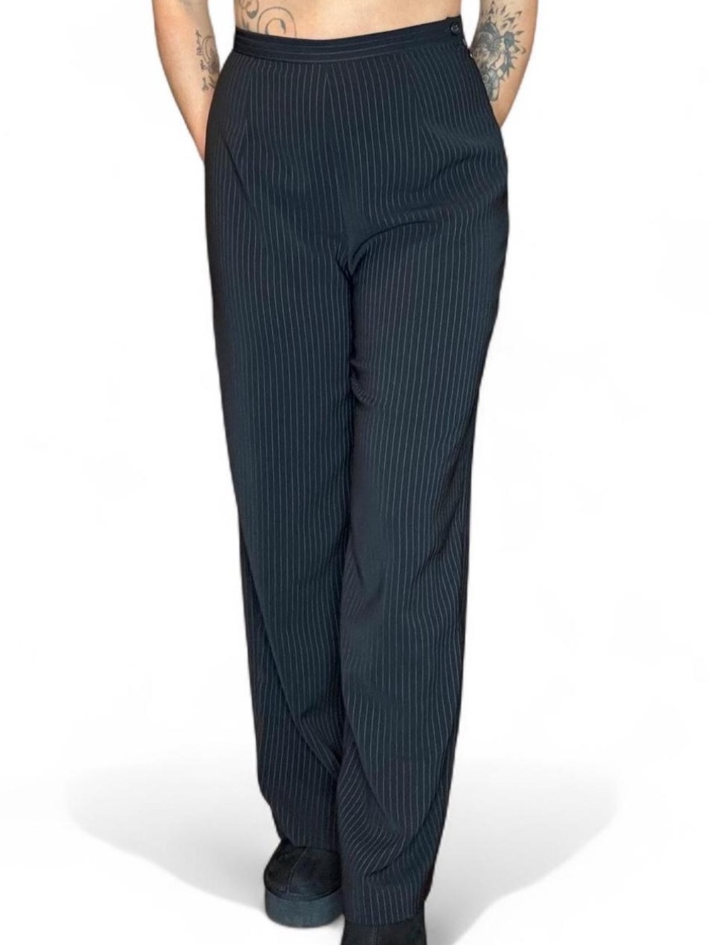 Y2K Amanda Smith Black Pinstriped Wide-Leg Pants